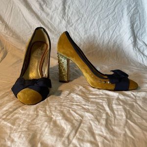 J. Crew gold sparkle heel velvet studded heel